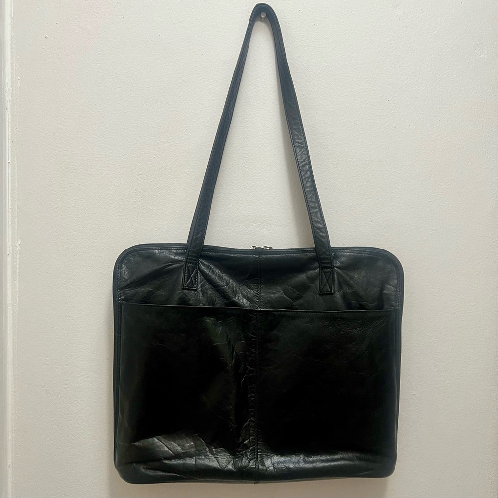 SOLD~LATICO Black Soft Genuine Leather Laptop Briefcase Organizer Tote - Picture 3 of 16